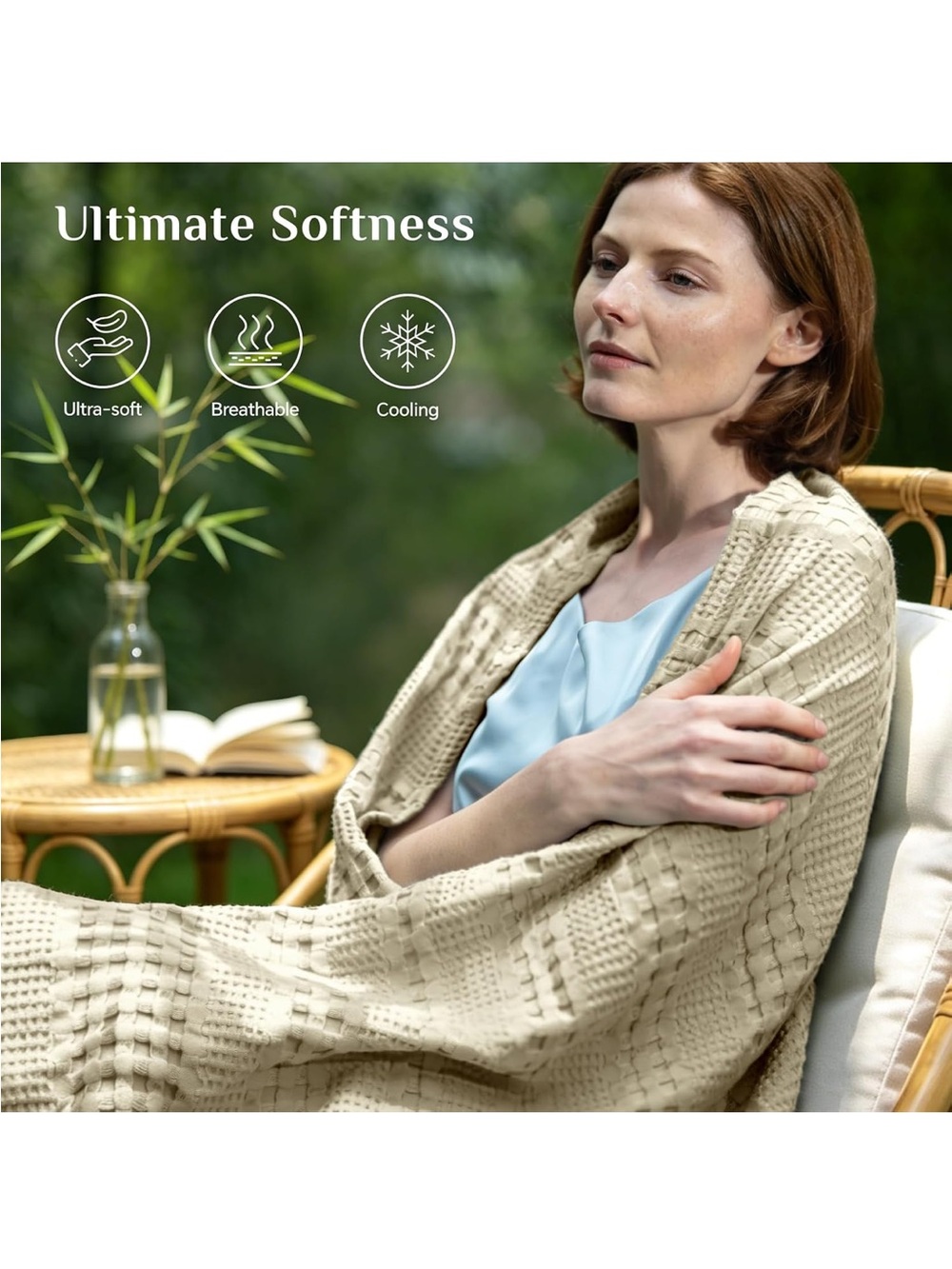 NEW BEDELITE Linen Color Cooling Waffle Summer Blanket. Cotton/Bamboo Blend KING - Picture 5 of 7